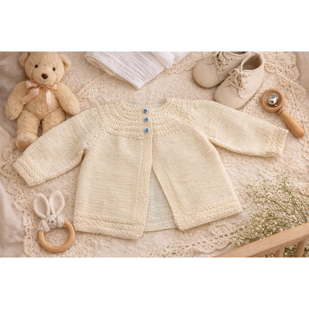 Handmade VTG Knit Baby Cardigan‎ With Sailboat Buttons